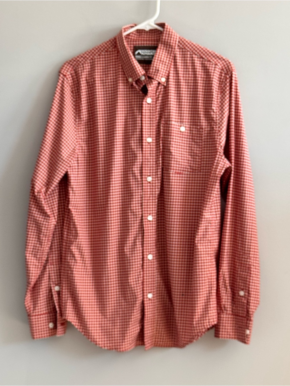 Mountain Khakis Glacier Long Shirt Men's Small Red Gingham Stretch Classic Fit